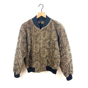 Lizsport Vintage Bomber‎ Jacket Gold Black Patterned Petite Small